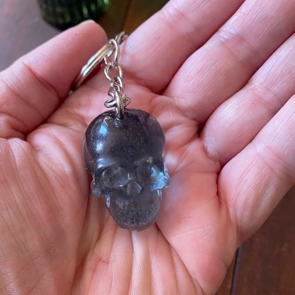 Handmade Resin Clear Gray Skull 3” Keychain Gothic Backpack Purse Bag Charm NEW